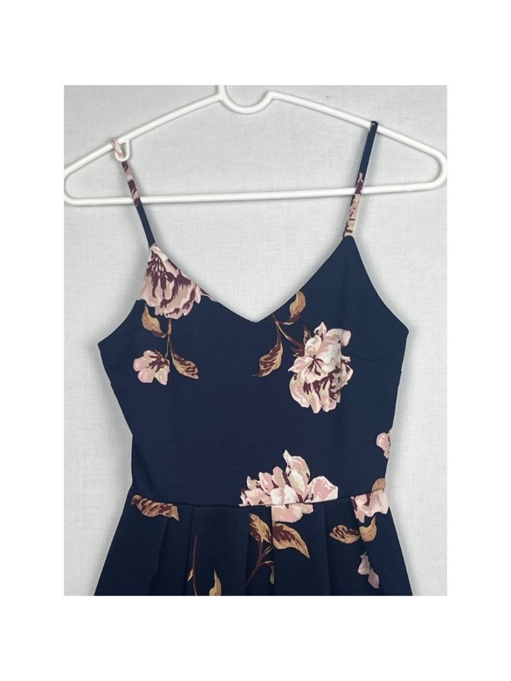 Monteau Los Angeles Floral Fit & Flare Dress Navy Pink Spaghetti Strap Size S - Picture 9 of 9